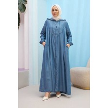 Neways 6635-BRIT Düğmeli Denim Ferace Koyu Mavi