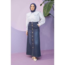 Neways 2287-DENIM Dikişli Etek Koyu Mavi