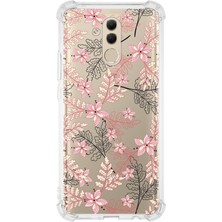 Printify Huawei Mate 20 Lite Köşe Korumalı Antişok Kapak Floral Kırmızı Tasarımlı Şeffaf Kılıf
