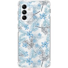 Printify Samsung Galaxy A05S Köşe Korumalı Antişok Kapak Floral Mavi Tasarımlı Şeffaf Kılıf