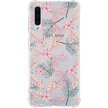 Printify Samsung Galaxy A30S Uyumlu Köşe Korumalı Antişok Kapak Floral Kırmızı Tasarımlı Şeffaf Kılıf