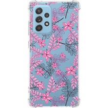 Printify Samsung Galaxy A53 Uyumlu Köşe Korumalı Antişok Kapak Floral Pembe Tasarımlı Şeffaf Kılıf