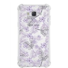 Printify Samsung Galaxy J7 Core Köşe Korumalı Antişok Kapak Floral Lila Tasarımlı Şeffaf Kılıf