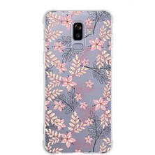 Printify Samsung Galaxy J8 (2018) Köşe Korumalı Antişok Kapak Floral Kırmızı Tasarımlı Şeffaf Kılıf