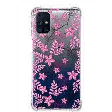 Printify Samsung Galaxy M31S Köşe Korumalı Antişok Kapak Floral Pembe Tasarımlı Şeffaf Kılıf