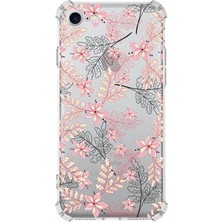 Iphone Se 2022 Uyumlu Köşe Korumalı Antişok Kapak Floral Kırmızı Tasarımlı Şeffaf Kılıf