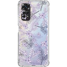 Printify Xiaomi Redmi Note 11S Kamera ve Köşe Korumalı Antishock Kapak Floral Lila Tasarımlı Şeffaf Kılıf