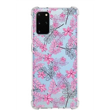 Printify Samsung Galaxy S20 Plus Köşe Korumalı Antişok Kapak Floral Pembe Tasarımlı Şeffaf Kılıf