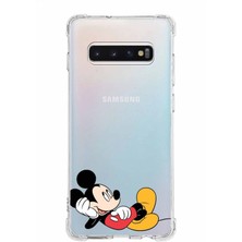 Printify Samsung Galaxy S10 Plus Köşe Korumalı Antişok Kapak Mickey Mouse Tasarımlı Şeffaf Kılıf