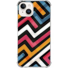 Printify Apple Iphone 14 Plus Uyumlu Köşe Korumalı Antişok Kapak Labirent Grafiti Tasarımlı Şeffaf Kılıf