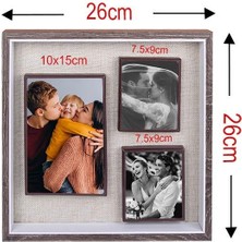 Hediye Vakti Kişiye Özel 3'lü Ahşap Kendinyap Fotoğraflı Magnet Çerçeve 26X26CM