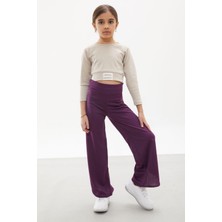 Timi Kids Mor Yırtmaçlı Paça Kuşaklı Viskon Kumaş Kız Pantolon 18104