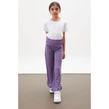 Timi Kids Lila Yırtmaçlı Paça Kuşaklı Viskon Kumaş Kız Pantolon 18101