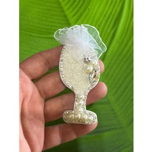 Gönülden Tasarım 9x4 cm Inci ve Zirkon Taşlı Kabartma Kadeh Peçete Dikiş Giyim Aksesuarı Arma