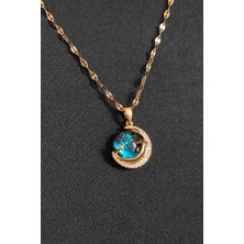 Trend Collection Kadın Çelik Gold Zirkon Taşlı Gökyüzü Kolye ve Pandora Yüzük Set (Sevgiliye Hediye)