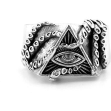 Solfera Her Şeyi Gören Göz Piramit Illuminati Pirinç Ayarlanabilir Erkek Yüzük RG066