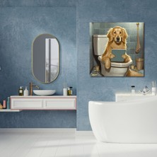 Gaagart Tekli Kare Kanvas Banyo Tablosu Tabletle Oynayan Golden Köpek