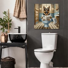 Gaagart Tekli Kare Kanvas Banyo Tablosu Gazete Okuyan Alman Kurt Köpeği