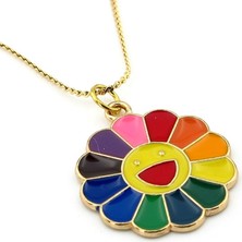 Solfera Gülen Surat Renkli Papatya Çelik Zincir Kadın Kolye Q0762