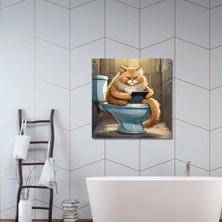 Gaagart Tekli Kare Kanvas Banyo Tablosu Tabletle Oynayan Sarman Kedi