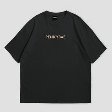 Penkybae Erkek Oversize Fit %100 Pamuk Kalın Dokulu Baskılı Siyah T-Shirt