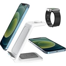 Gökkuşağı 20W Apple iPhone Airpds Watch / Android 3-In-1 Uyumlu Kablosuz Wireless Şarjlı Standı