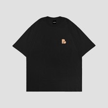 Penkybae Erkek Normal Fit %100 Pamuk Kalın Dokulu Pb Logo Baskılı Siyah T-shirt