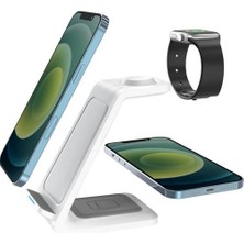 Gökkuşağı Apple iPhone Airpds Watch / Android 3-In-1 Uyumlu Kablosuz Wireless Şarjlı Standı