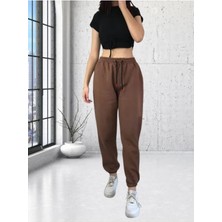 Fitgo Pamuklu Kahverengi Kadın Paça Lastik Jogger Eşofman Altı