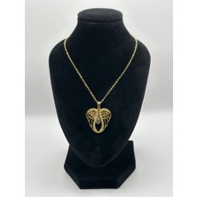 Arnes Jewelry Çelik Zirkon Taşlı Melek Kanadı Kalpli Gold - Silver Kolye