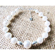 Lilah Gümüş Tr Lilahgümüştrgümüş Dorika Toplu Krem Renk Yuarlak Inci Kadın Bileklik