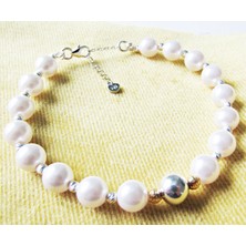 Lilah Gümüş Tr Lilahgümüştrgümüş Dorika Toplu Krem Renk Yuvarlak Inci Kadın Bileklik