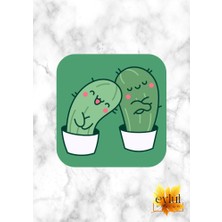 Eylül Design Sevgili Kaktüsler Baskılı Özel Tasarım Baskılı Mdf Kare Bardak Altlığı