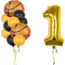 Kidspartim Gold Rakam Basketbol Topu Folyo ve Lateks Balon Seti