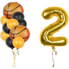 Kidspartim Gold Rakam Basketbol Topu Folyo ve Lateks Balon Seti