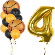 Kidspartim Gold Rakam Basketbol Topu Folyo ve Lateks Balon Seti