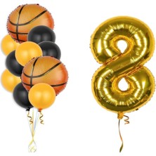 Kidspartim Gold Rakam Basketbol Topu Folyo ve Lateks Balon Seti