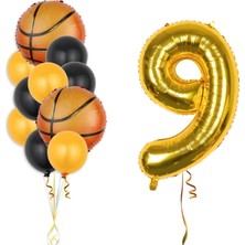 Kidspartim Gold Rakam Basketbol Topu Folyo ve Lateks Balon Seti