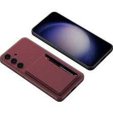 Cepustik Telefon Aksesuarları Galaxy S24 Plus Suni Deri Arka Yüzey Sürgülü Kamera Korumalı Kartlıklı Kıpta Silikon Kılıf