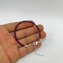 Yıldız Doğal Taş Yakut 2 mm 925 Ayar Gümüş Doğal Taş Bileklik Uzatma Zincirli