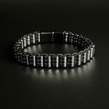 Yıldız Doğal Taş Hematit Taşı Erkek Siyah Doğal Taş Mıknatıslı ve Kilitli Kapama Bileklik