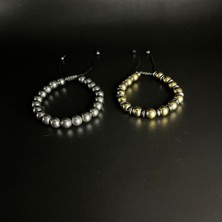 Yıldız Doğal Taş Hematit Gold ve Siyah Renk 2li Kombin Makrome Doğal Taş 8 mm Bileklik