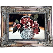 Hasyılmaz Sepetteki Gül Adlı Iran Tebriz Halı Tablo 95X75CM - Duvar Halı Kilim Tablo
