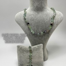 Yıldız Doğal Taş Sertifikalı Florit Natural Kesim Makrome Doğal Taş Bileklik ve Kolye Set