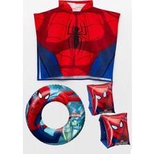 Marvel Spider-Man Örümcek Adam Lisanslı Çocuk Panço Plaj Havlusu Koluk+Simit Seti 3-6 Yaş