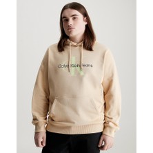 Calvin Klein Erkek Marka Logolu Pamuklu Normal Kalıp Günlük Bej Sweatshirt J30J320805-AAT