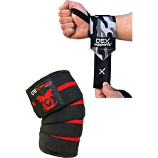 Dex Supports Lasting Energy Fitness Sporcu Bilekliği Dark Wrist Wraps+Sporcu Dizliği Knee Wraps 2'li Paket