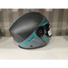 Sway Kask SW-917 Stars Mat Grey/turkuaz  Çene Açılır Güneş Gözlüklü