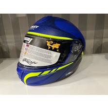 Sway Kask SW-917 Stars Mat Blue/yellow Çene Açılır Güneş Gözlüklü