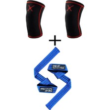 Dex Supports Lasting Energy Ağırlık Kaldırma Kayışı Lifting Straps Pro Mavi+Fitness Sporcu Dizlik Knee Sleeve 2'li Paket